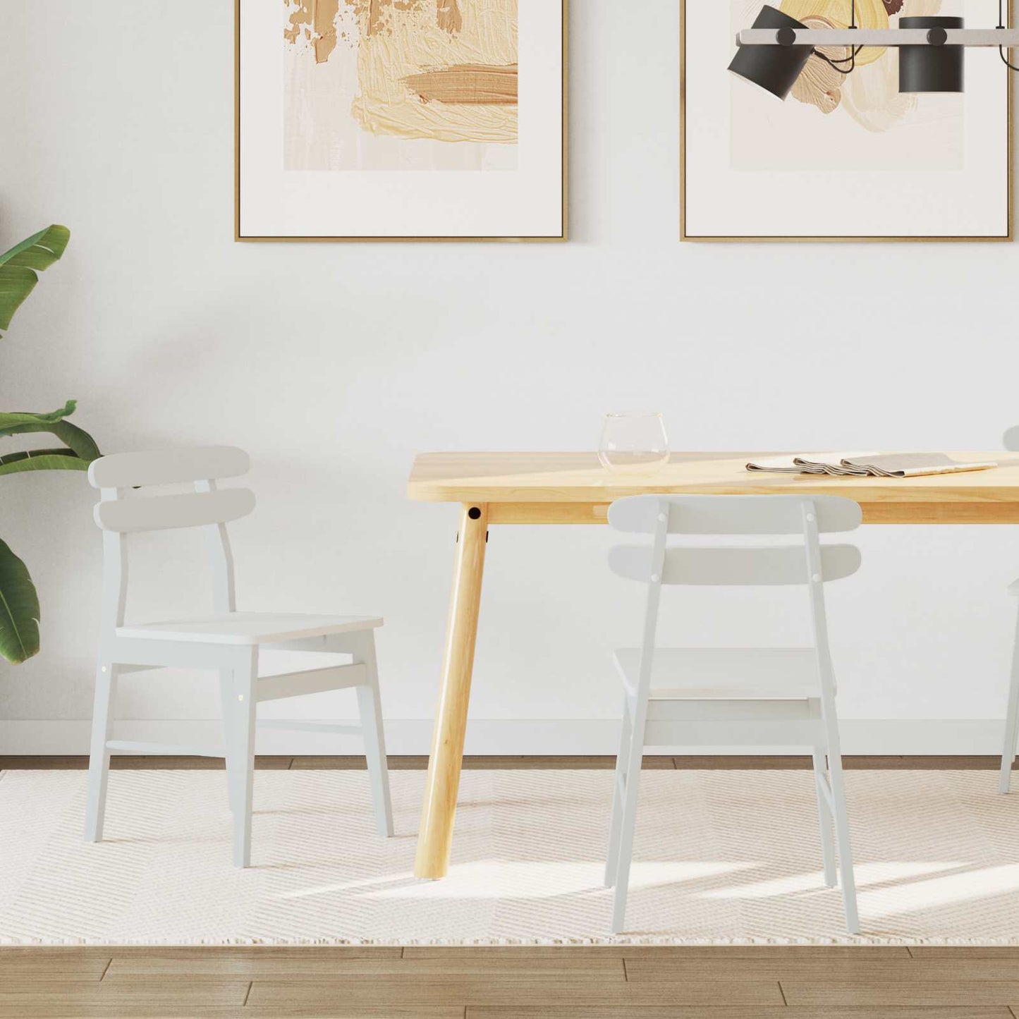 Dining Chair 2 pcs Solid Rubber Wood White