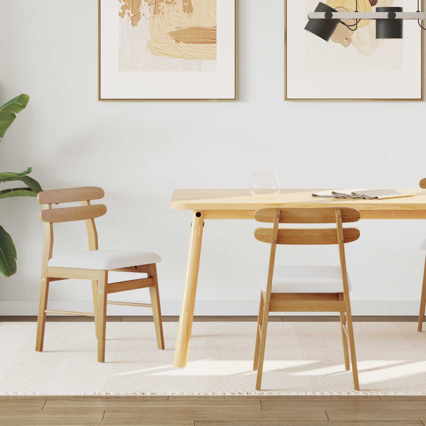 Dining Chair 2 pcs Solid Rubber Wood Natural and Light