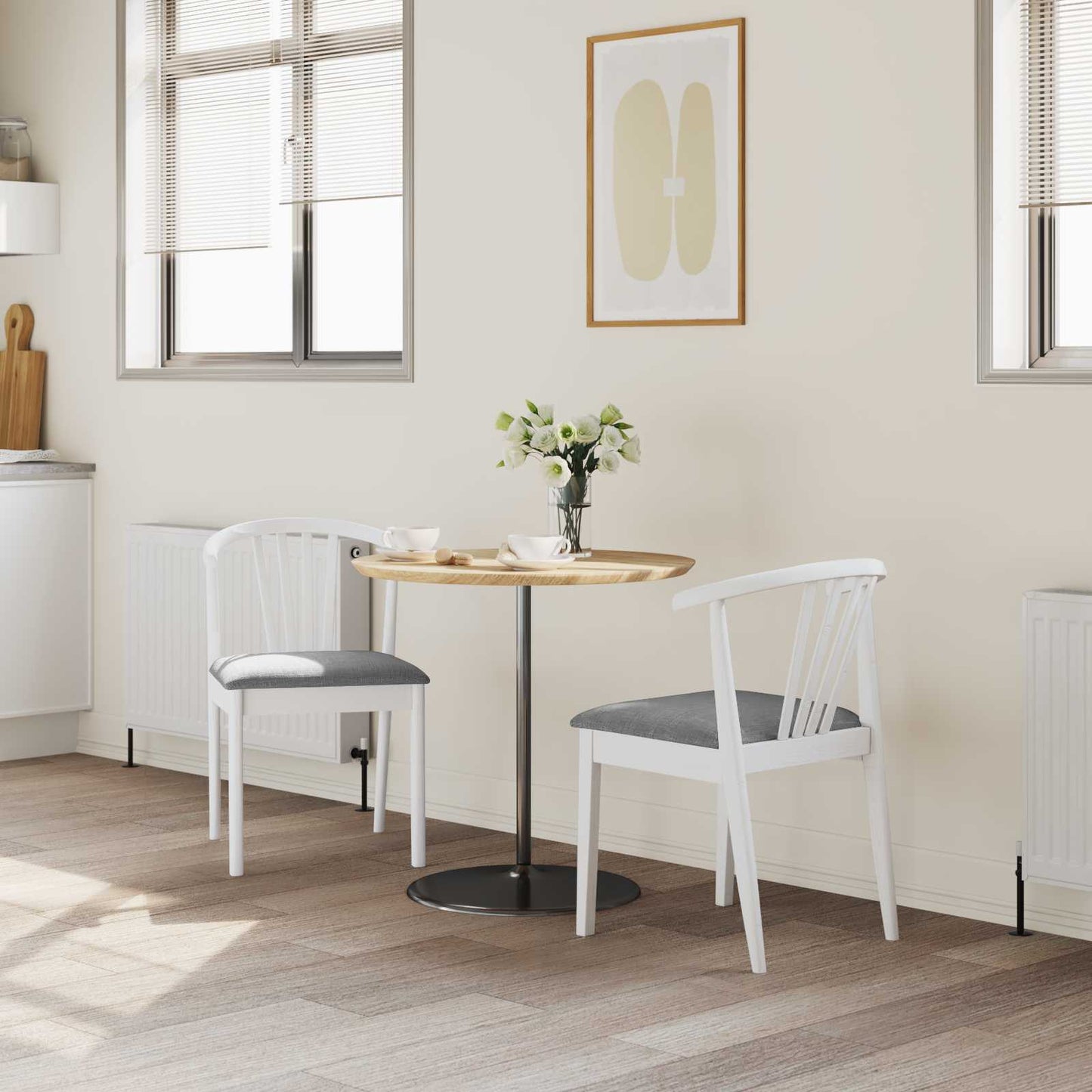 Dining Chair 2 pcs Solid Rubberwood White and Grey