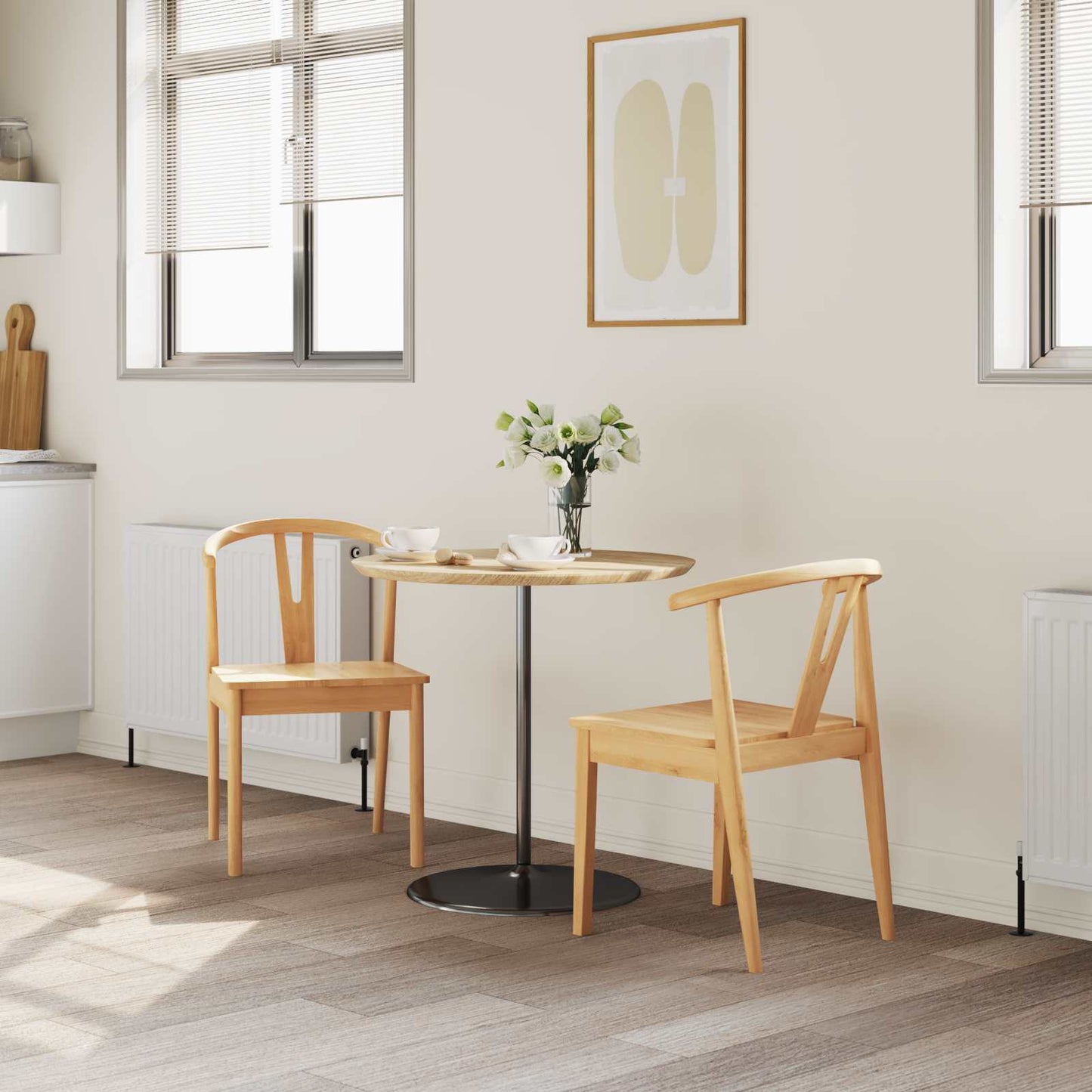 Dining Chair 2 pcs Solid Rubber Wood Natural