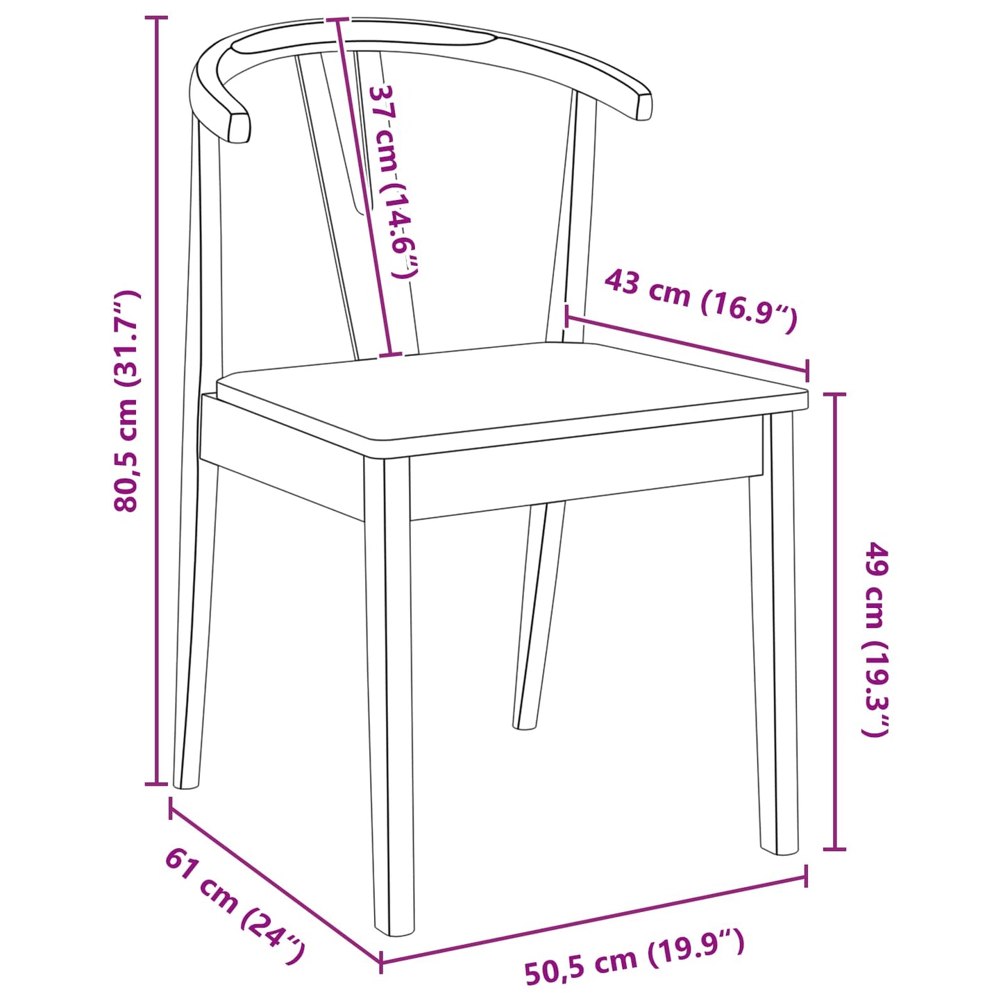 Dining Chair 2 pcs Solid Rubber Wood Natural