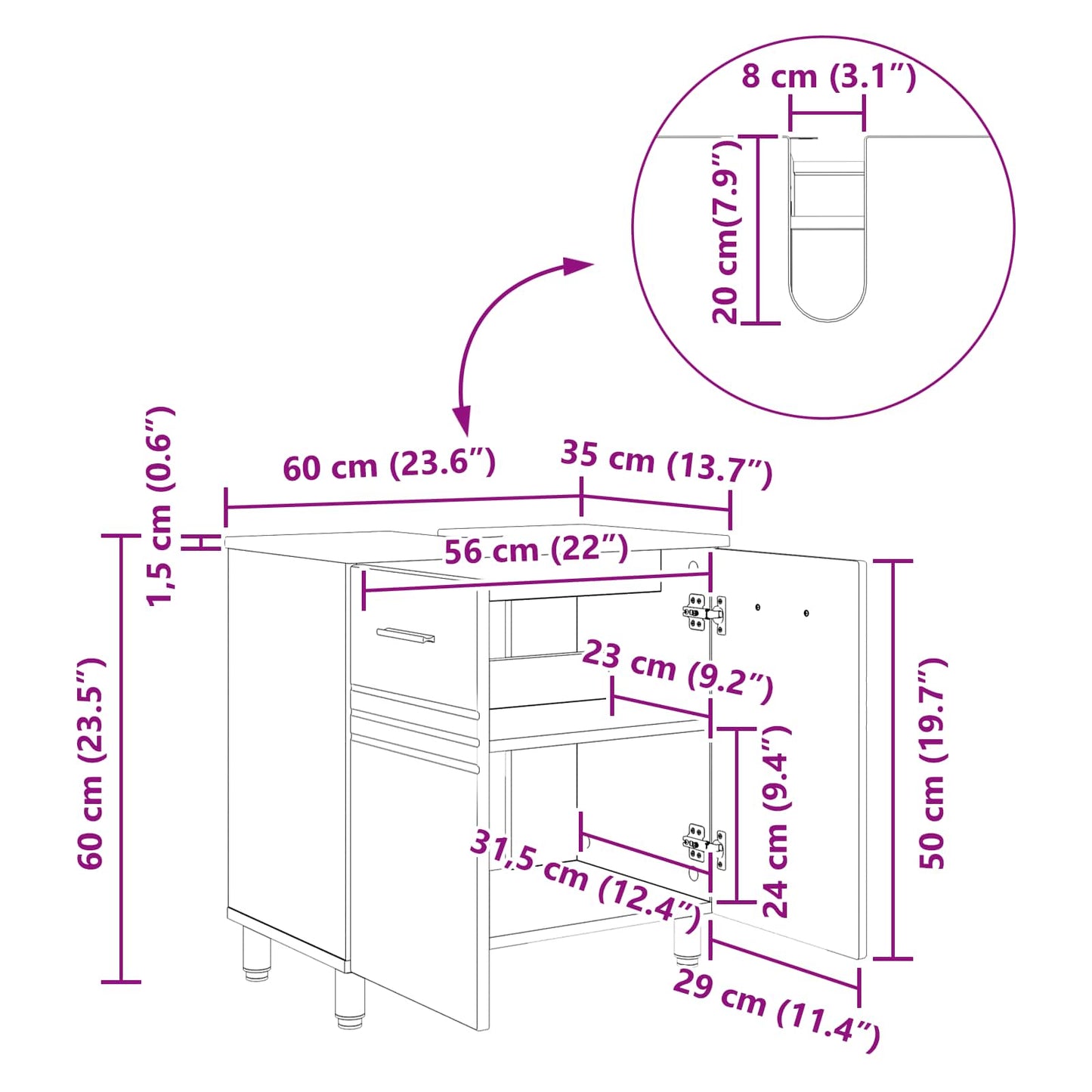 Bathroom Vanity Unit Grey Sonoma 60 x 35 x 60 cm