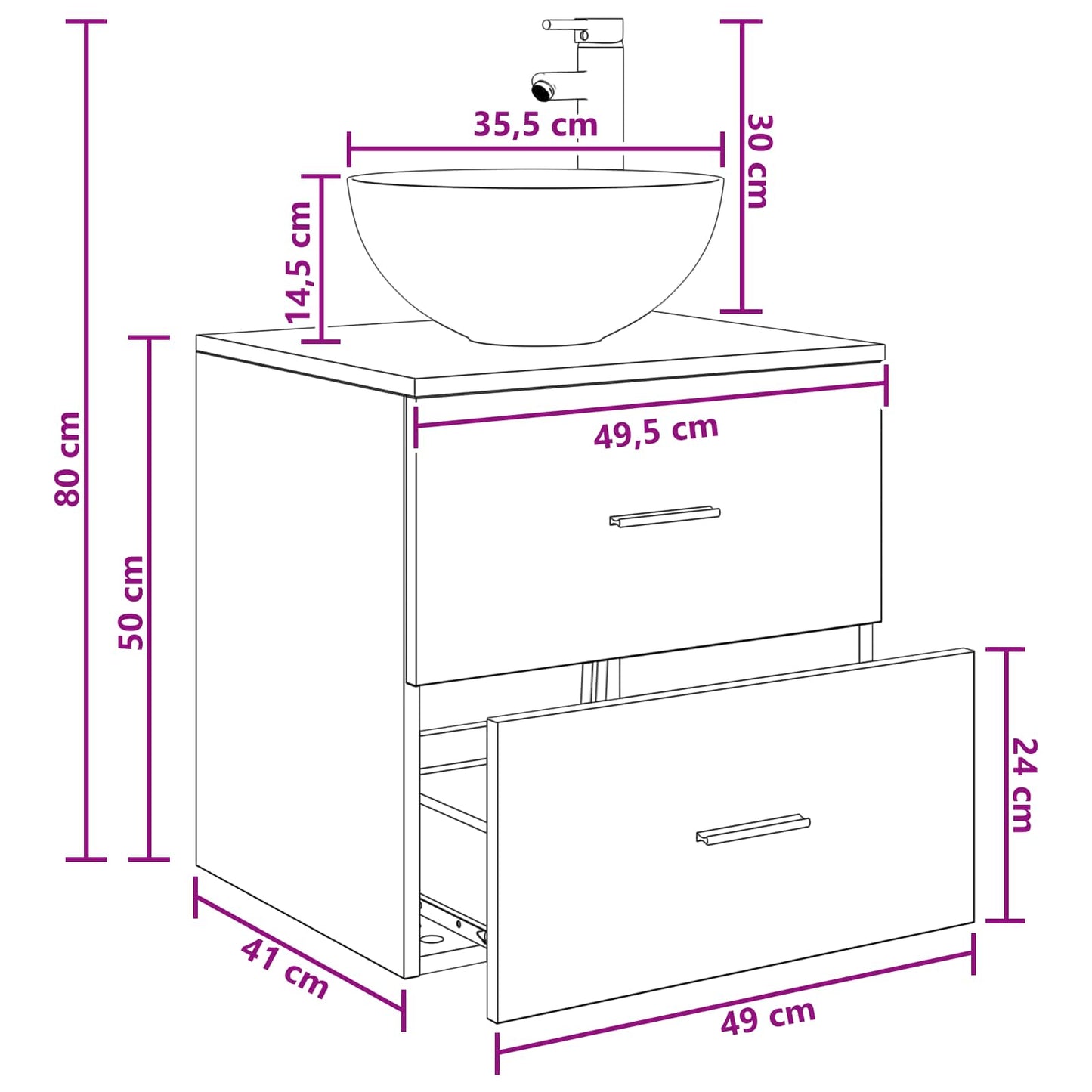 Wall-Mounted Sink Vanity White 49.5 x 41 x 64.5 cm
