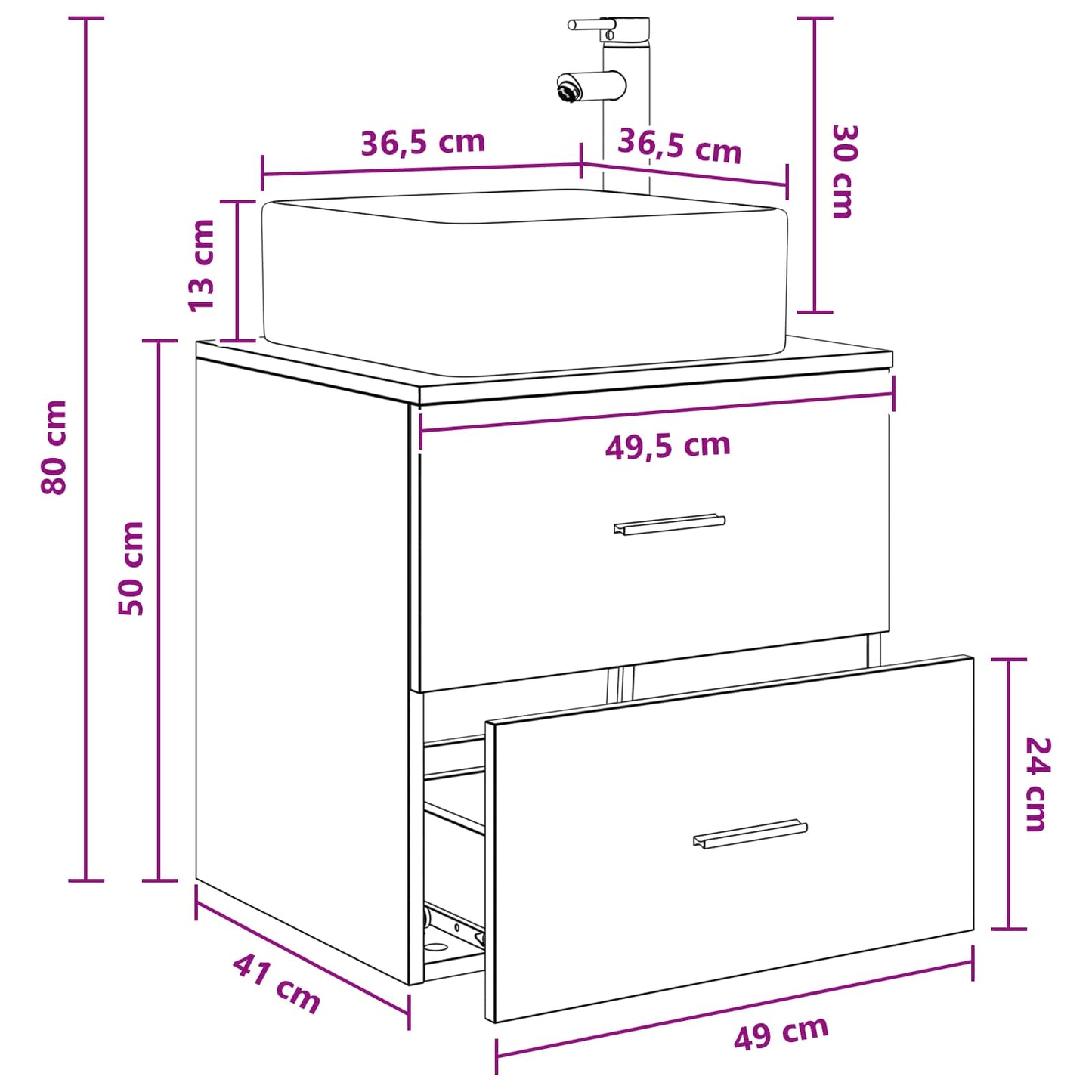Wall-Mounted Sink Vanity White 49.5 x 41 x 63 cm