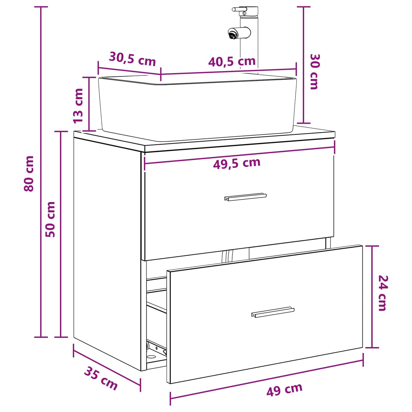 Wall-Mounted Sink Vanity Old Wood 53 x 34.5 x 63 cm