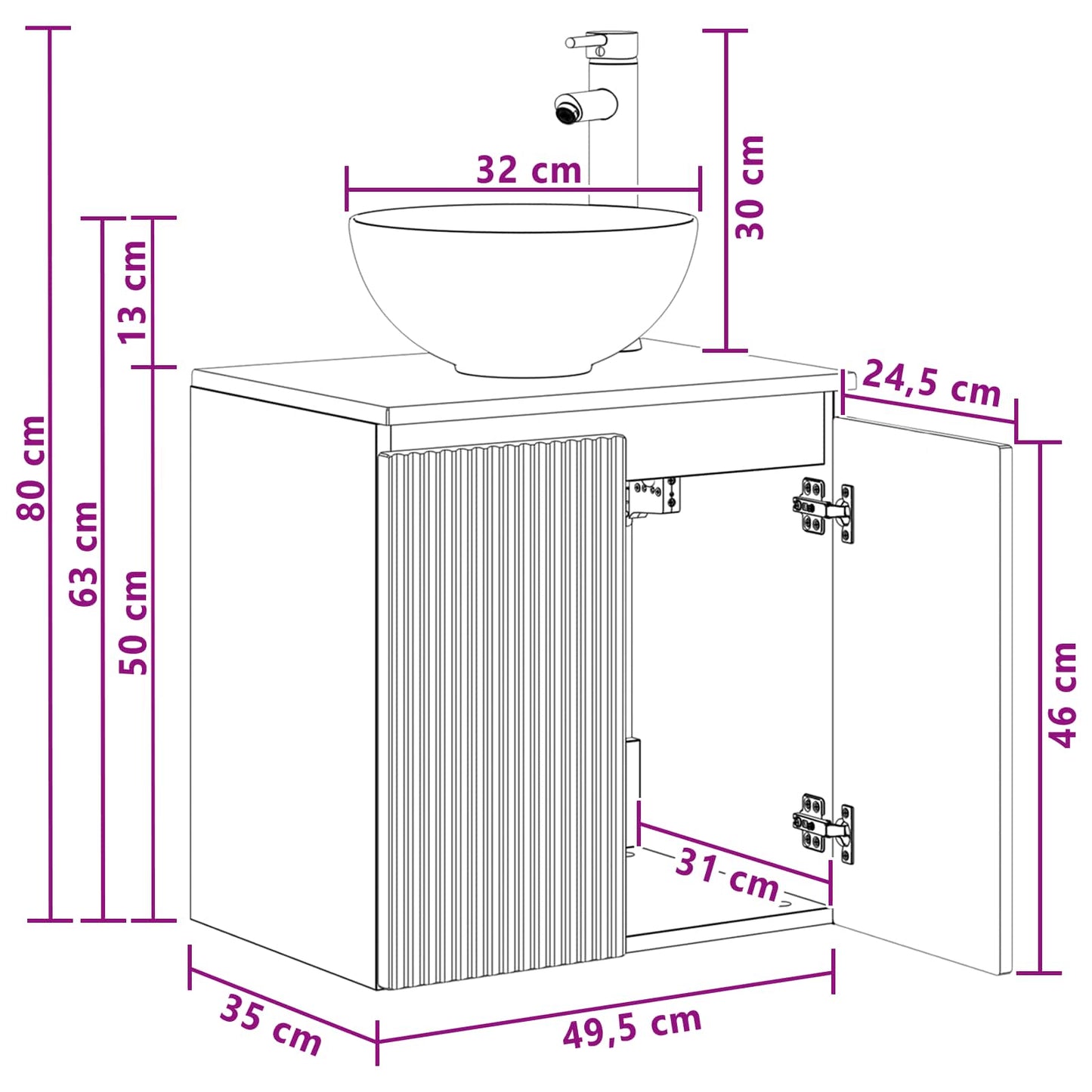 Wall-Mounted Sink Vanity Black 49.5 x 35 x 63 cm