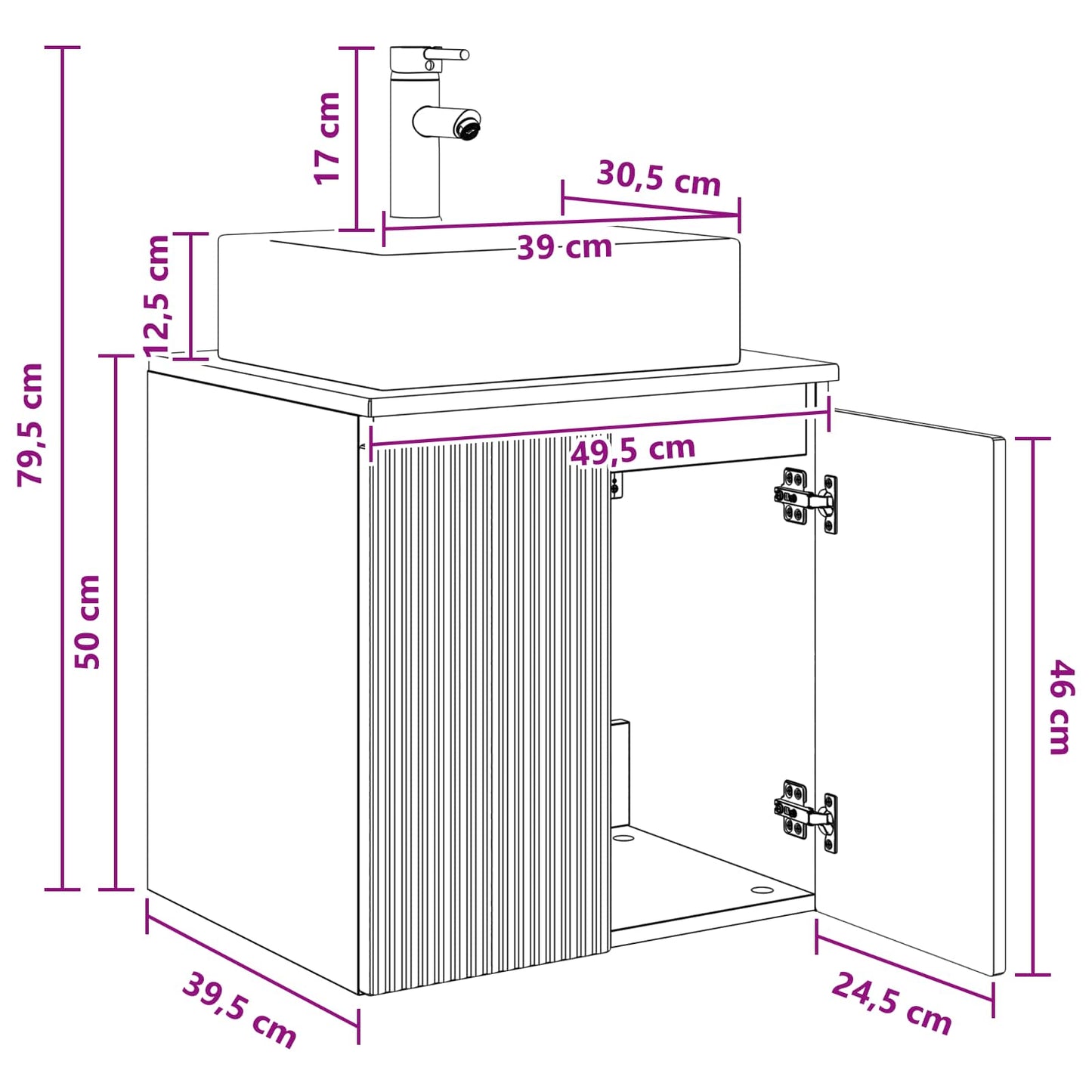 Wall-Mounted Sink Vanity White 49.5 x 41 x 62.5 cm