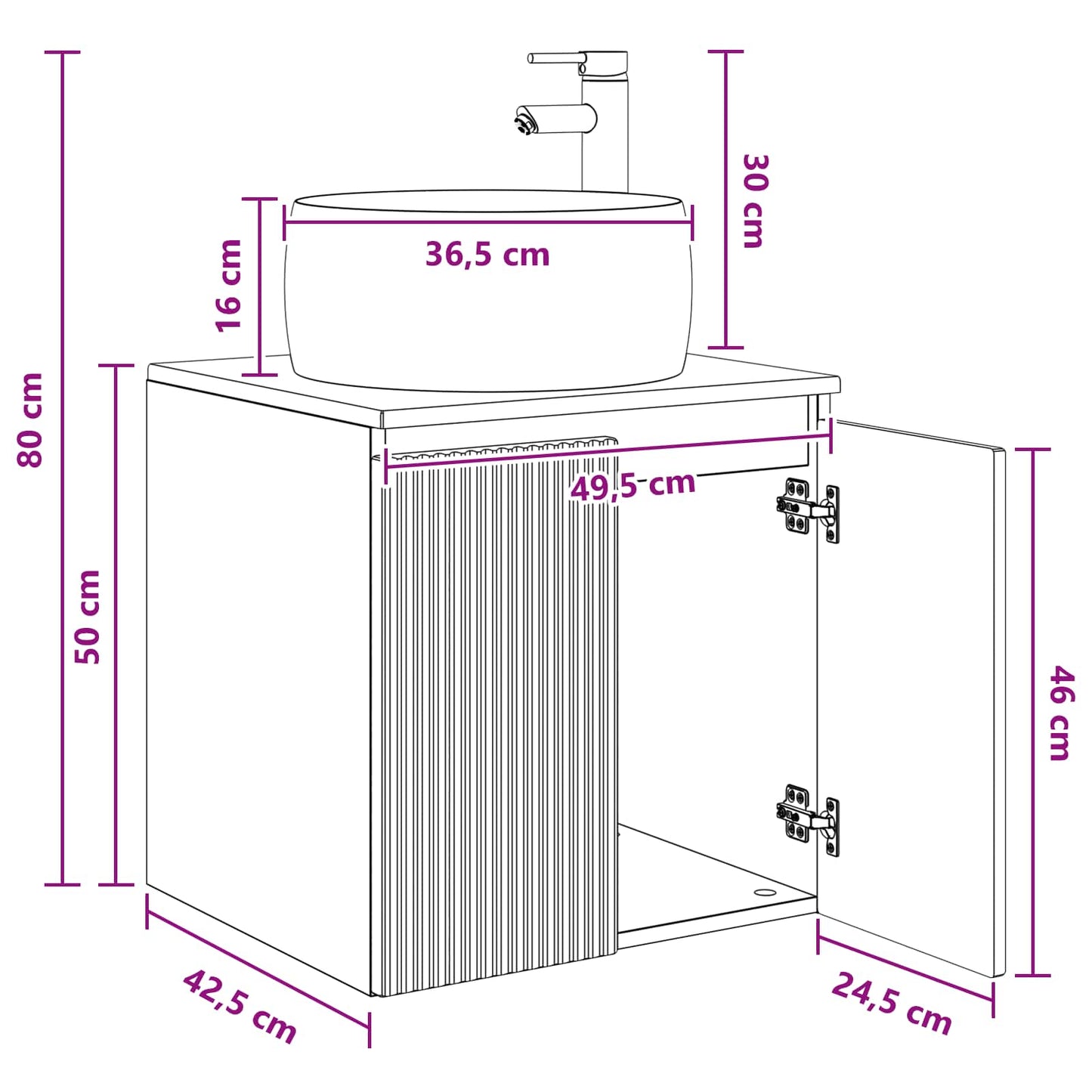 Wall-Mounted Sink Vanity White 49.5 x 44.5 x 66 cm