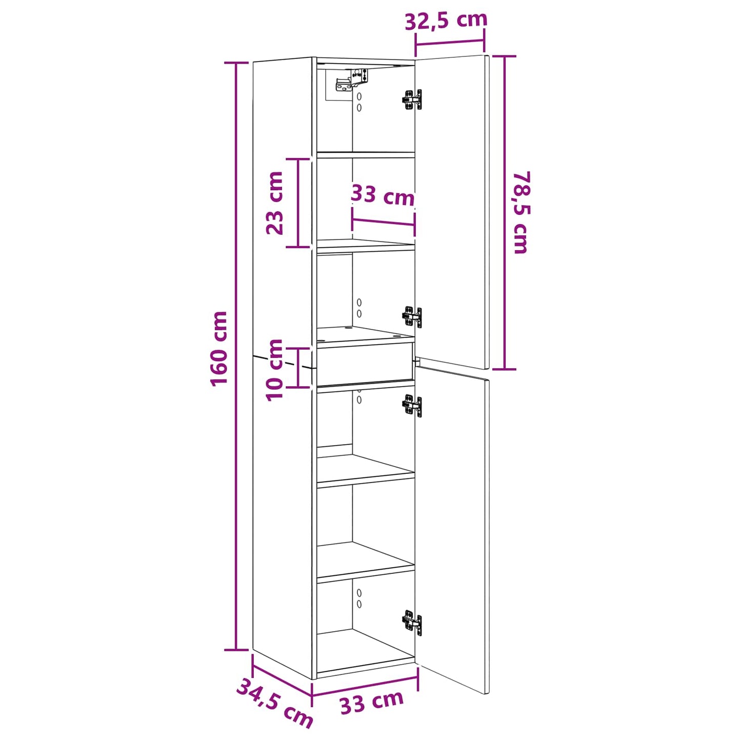 Wall-mounted Bathroom Cabinet Sonoma Oak 33 x 34.5 x 160 cm