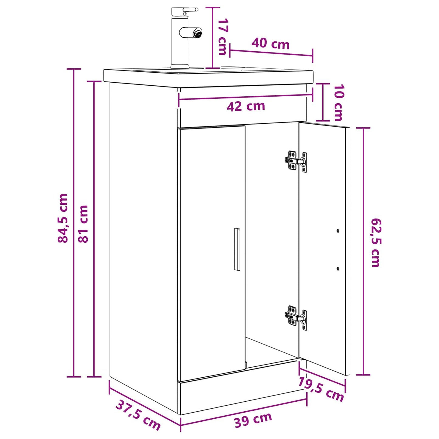 Bathroom Vanity with Sink Sonoma Oak 42 x 40 x 84.5 cm