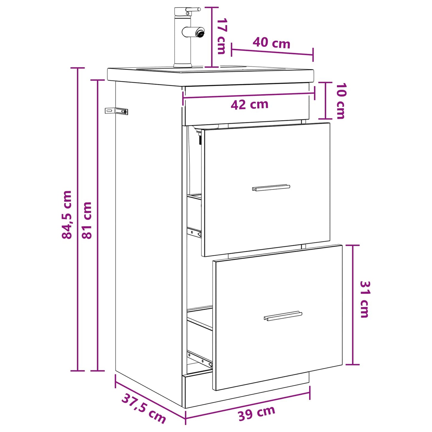 Bathroom Vanity with Sink Smoked Oak 42 x 40 x 84.5 cm