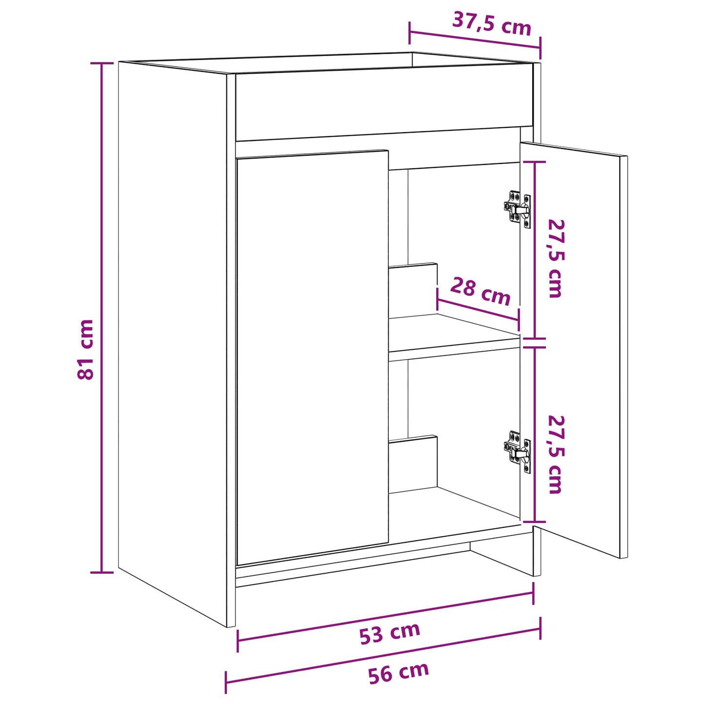 Bathroom Under Sink Cabinet Grey Sonoma 56 x 37.5 x 81 cm