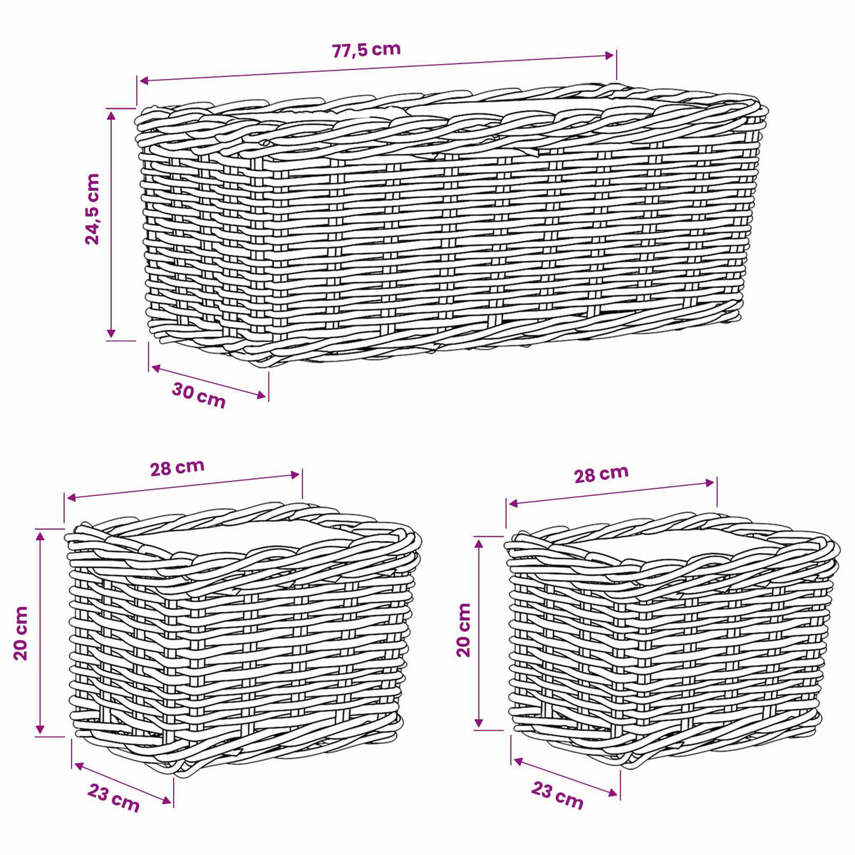 Planter Basket GENDT 3 pcs Natural Grey Kubu Rattan