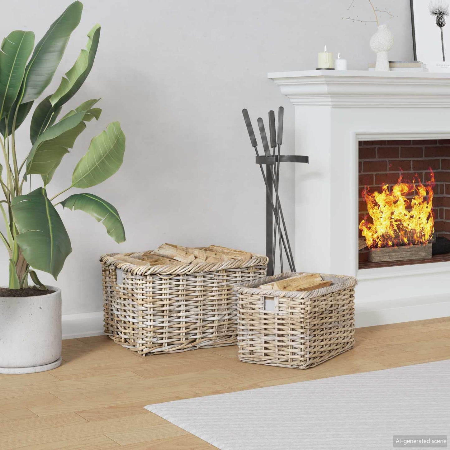 Firewood Basket GENDT 2 pcs Natural Grey Kubu Rattan