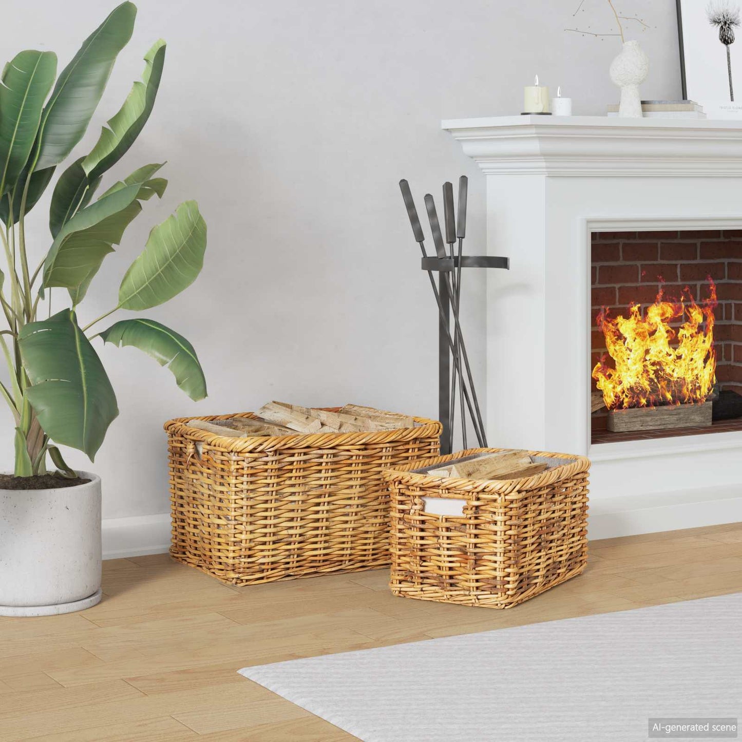 Firewood Basket GENDT 2 pcs Natural Brown Kubu Rattan