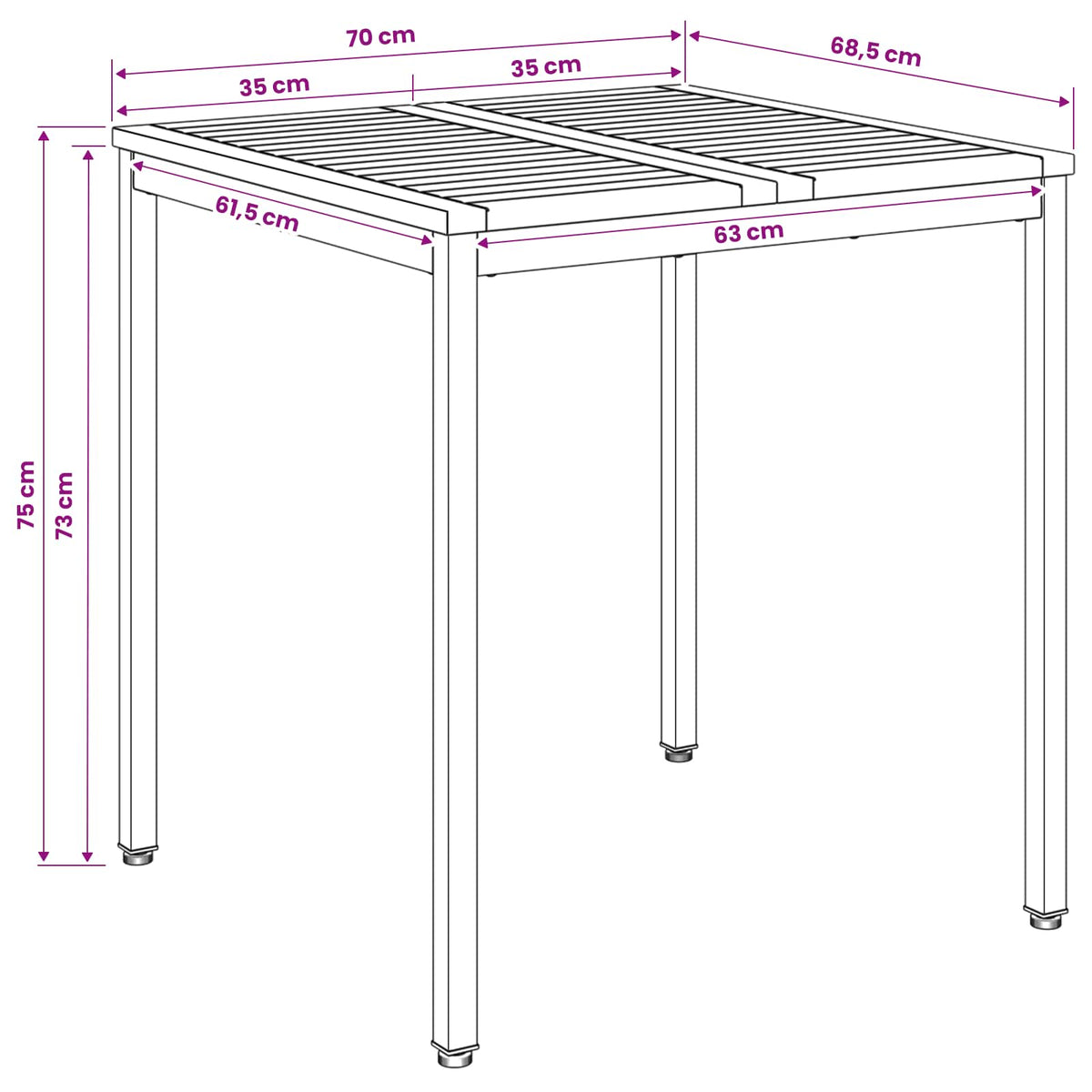 Garden Dinner Table NAARDEN Natural and Black 70 x 68.5 x 75 cm