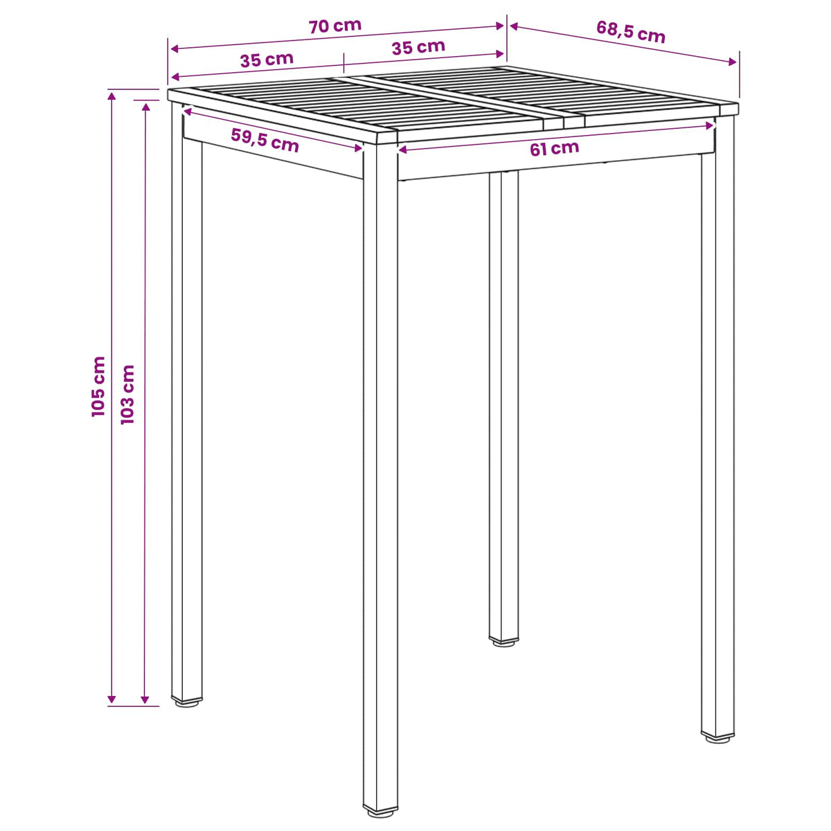 Garden Bar Table NAARDEN Natural and White 70 x 68.5 x 105 cm