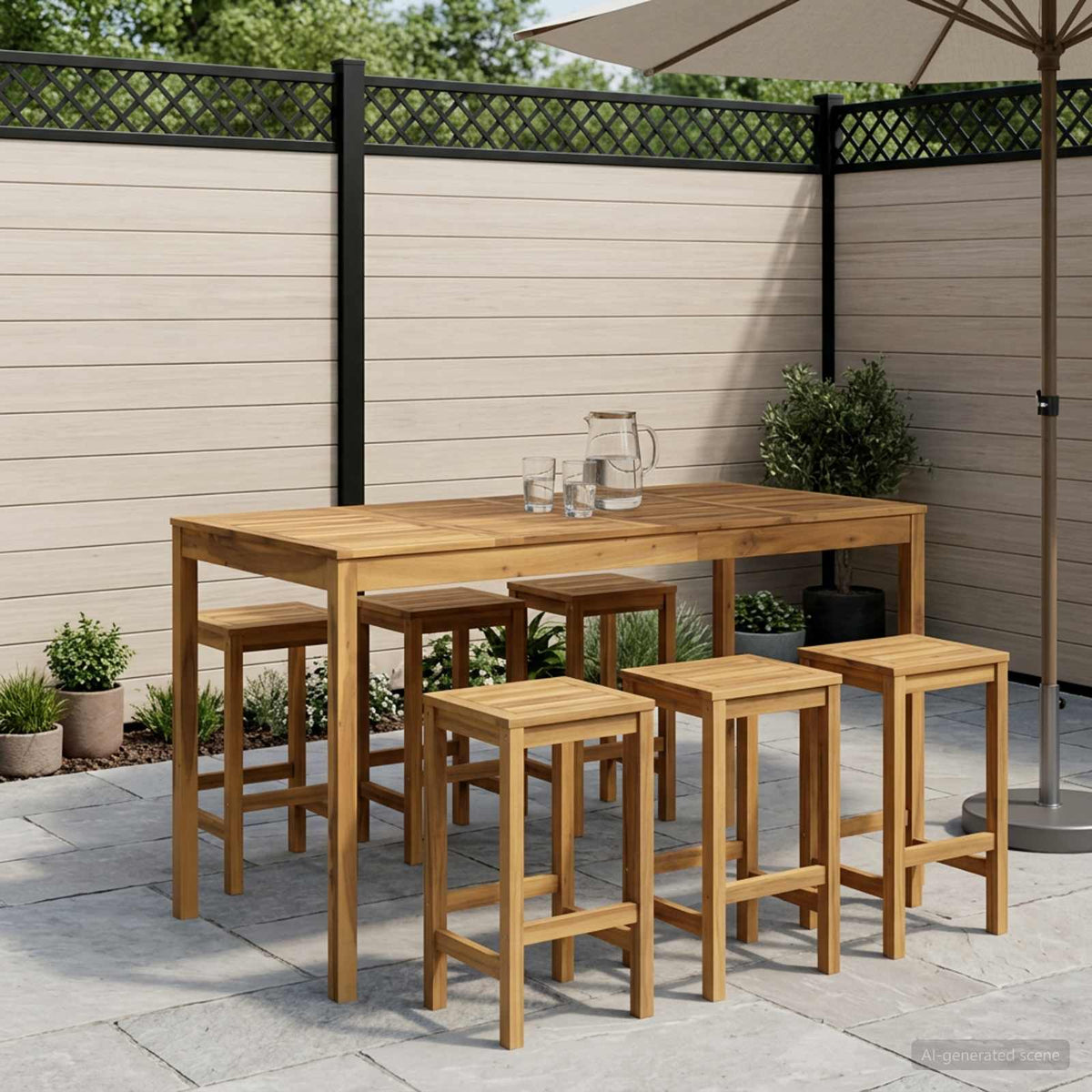 Garden Bar Table LAREN Whitewash 180 x 88.5 x 105 cm