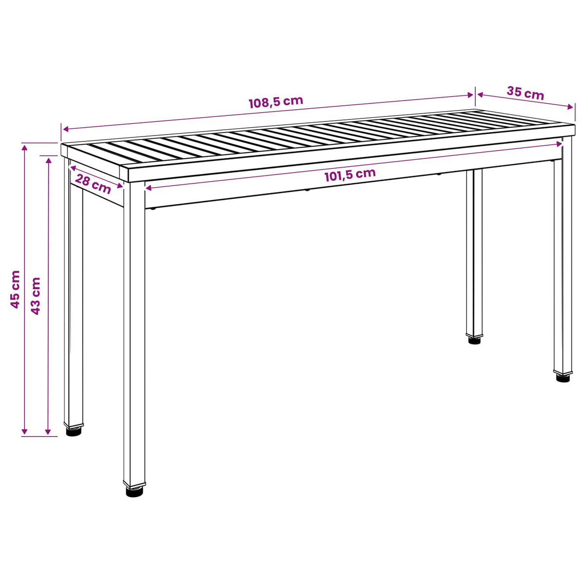 Garden Bench NAARDEN 108.5 x 35 x 45 cm Solid Acacia Wood