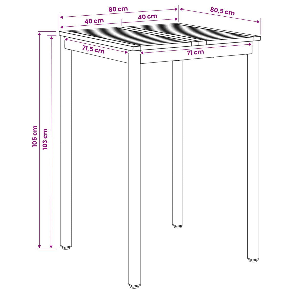 Garden Bar Table NAARDEN Whitewash 80 x 80.5 x 105 cm