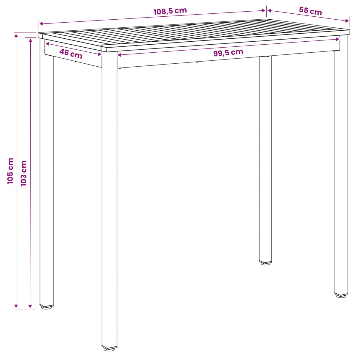 Garden Bar Table NAARDEN Whitewash and Black