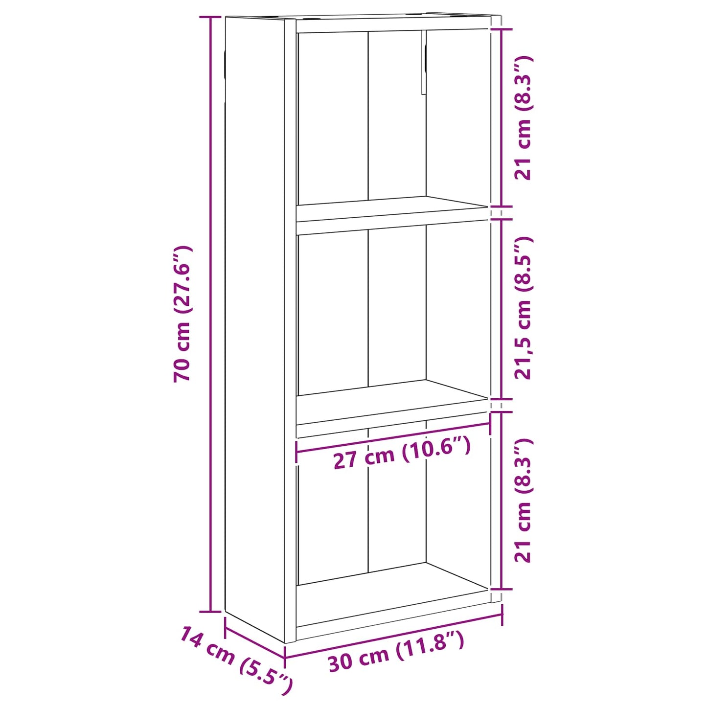 Bathroom Wall Cabinet White 30 x 14 x 70 cm Engineered wood