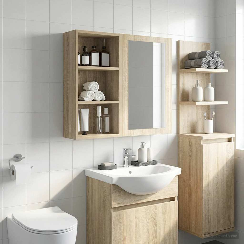 Bathroom Wall Cabinet Sonoma Oak 30 x 16 x 62.5 cm