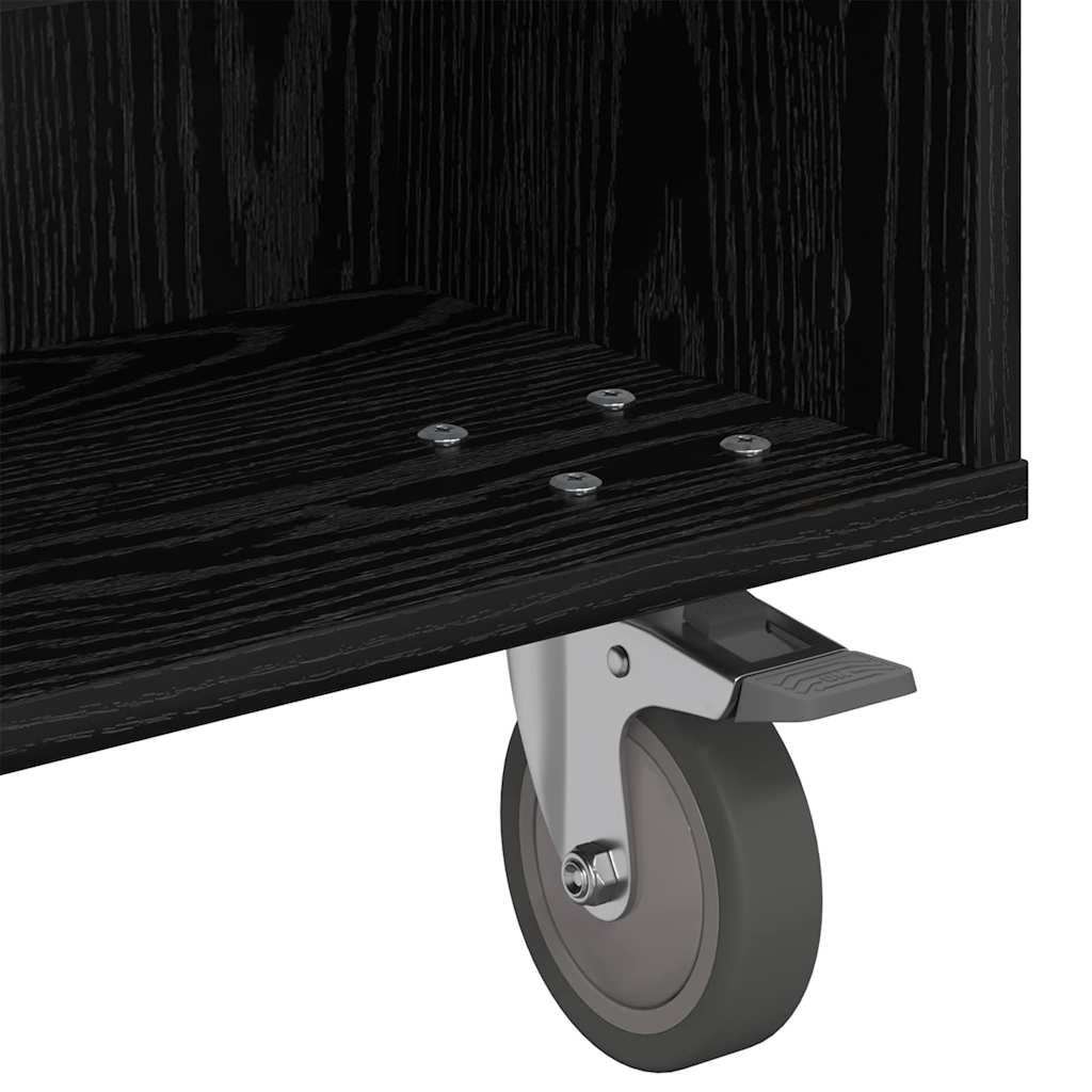 Side Table with Wheels Black Oak 90 x 50 x 30 cm