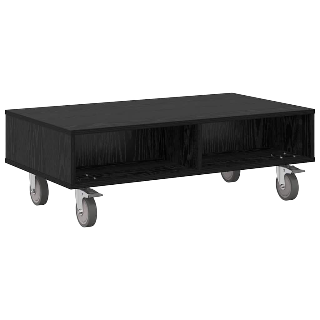 Side Table with Wheels Black Oak 90 x 50 x 30 cm