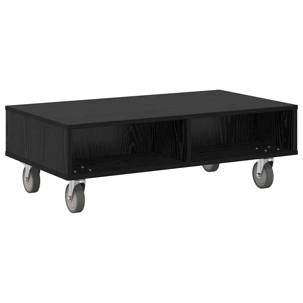 Side Table with Wheels Black Oak 90 x 50 x 30 cm