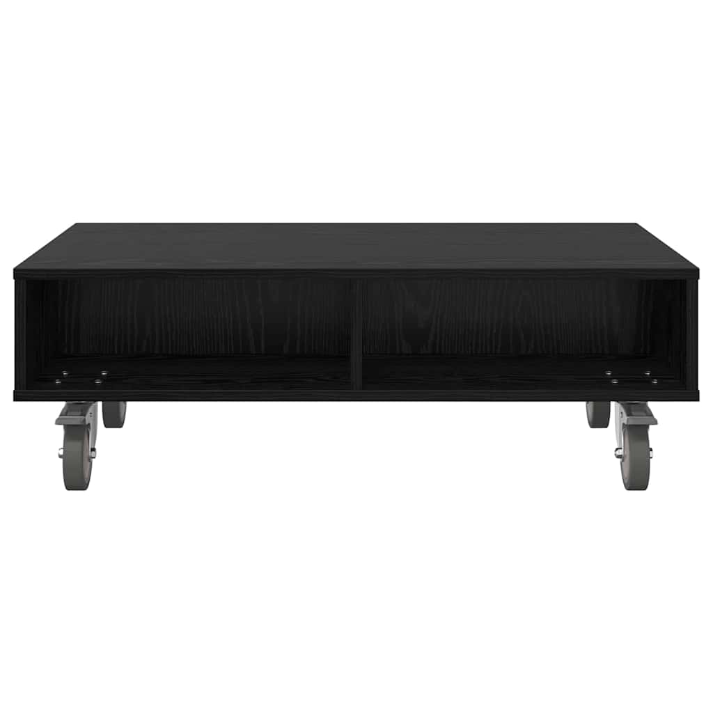 Side Table with Wheels Black Oak 90 x 50 x 30 cm
