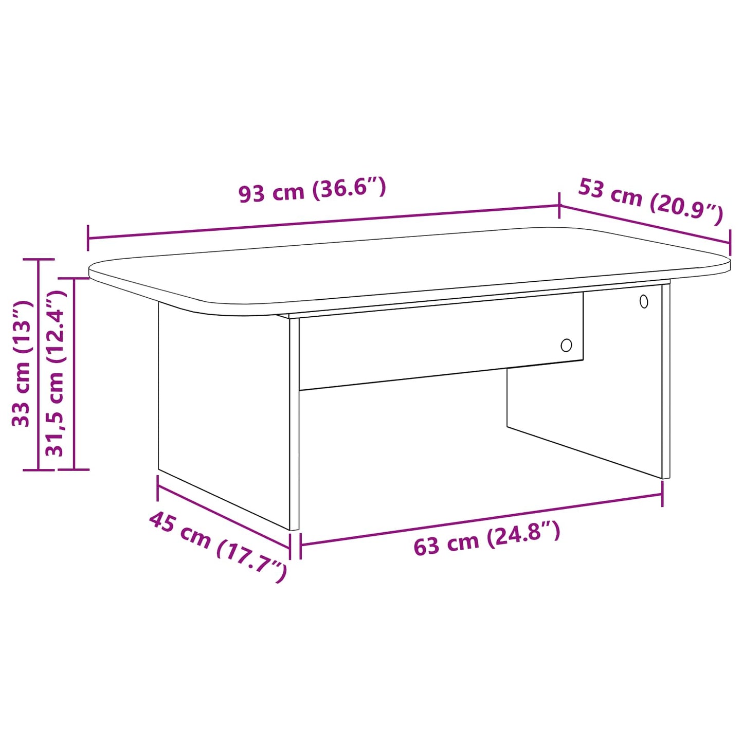 Coffee Table High Gloss White 93 x 53 x 33 cm Engineered Wood