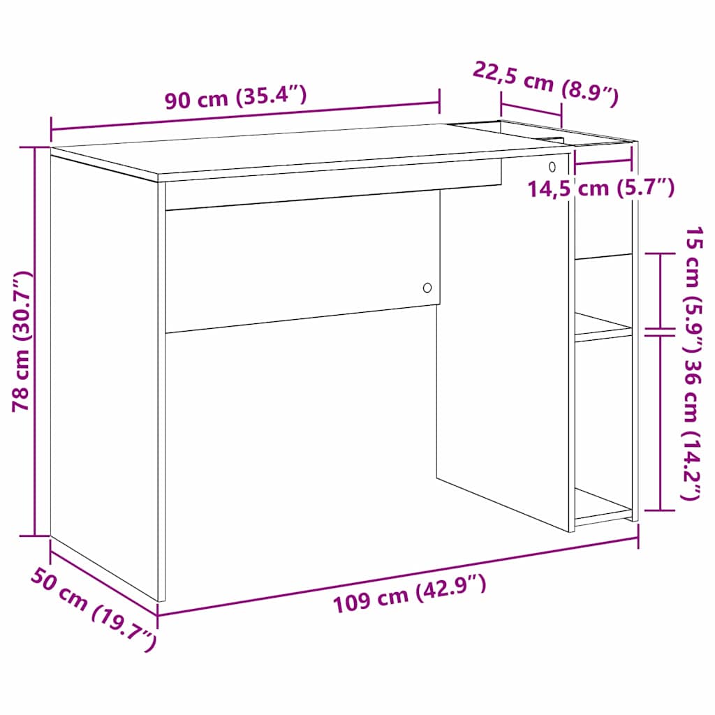 Desk White Engineered Wood 109 x 50 x 78 cm
