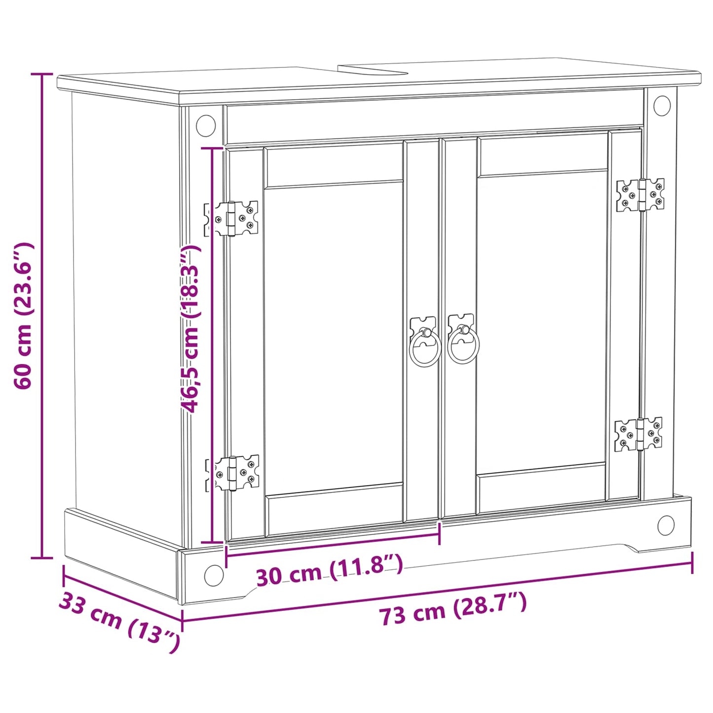 Sink cabinet White 73 x 33 x 60 cm Solid Pine Wood