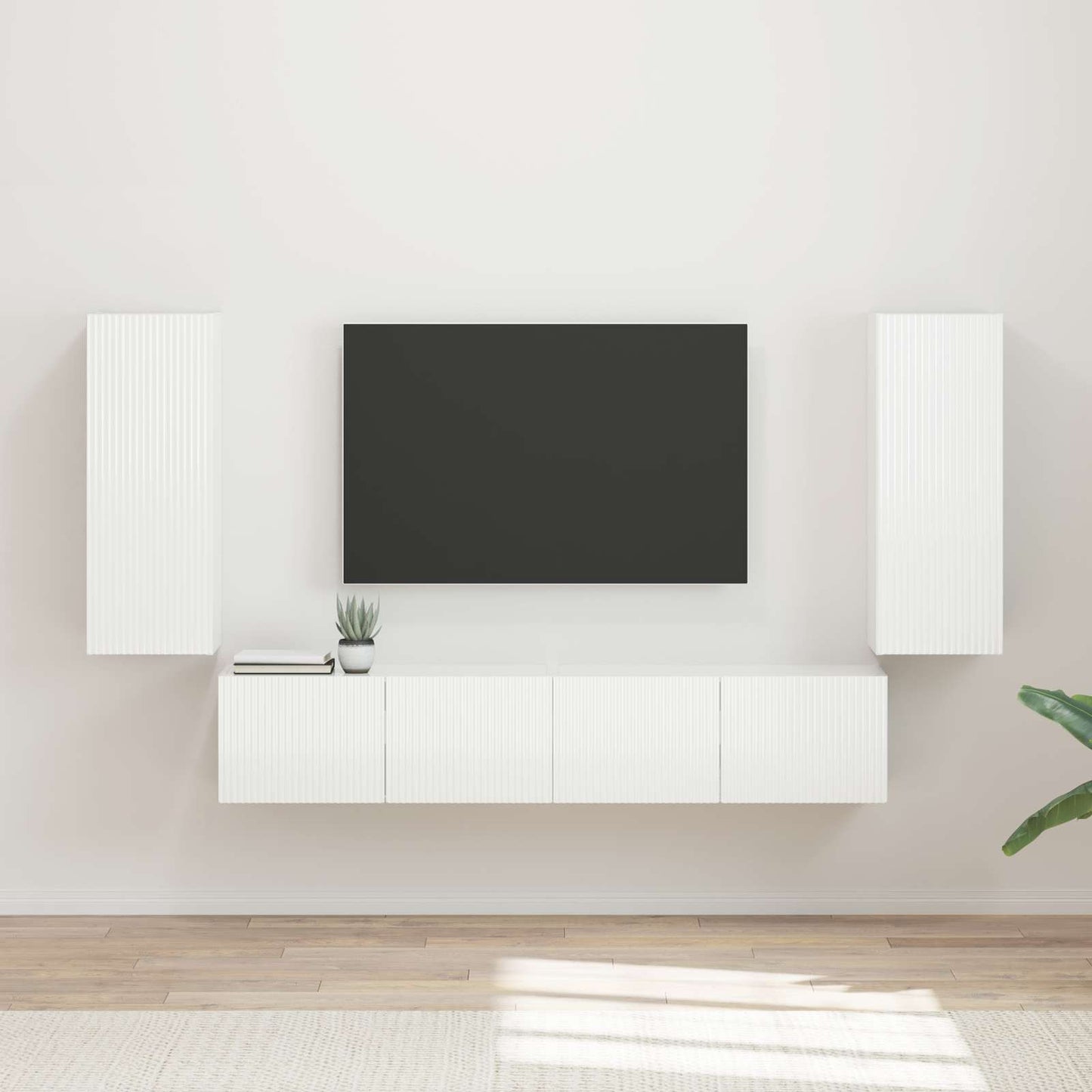 TV Wall Cabinet Set 4 pcs High Gloss White Engineered Wood
