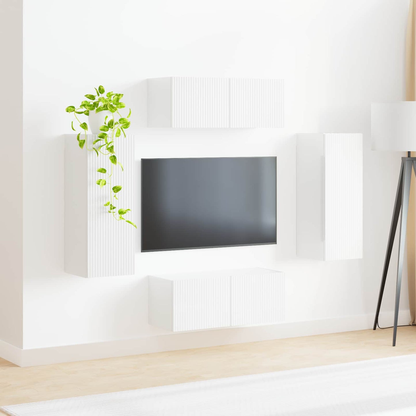 TV Wall Cabinet Set 4 pcs High Gloss White Engineered Wood