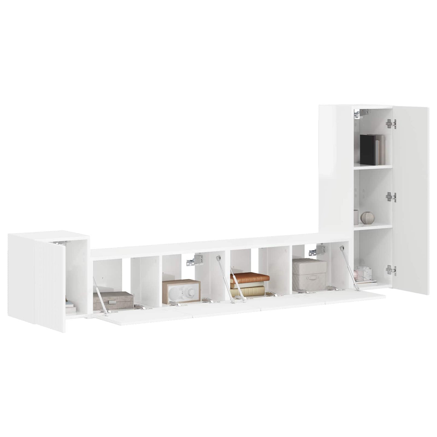 TV Cabinet Set 3 pcs High Gloss White Engineered Wood