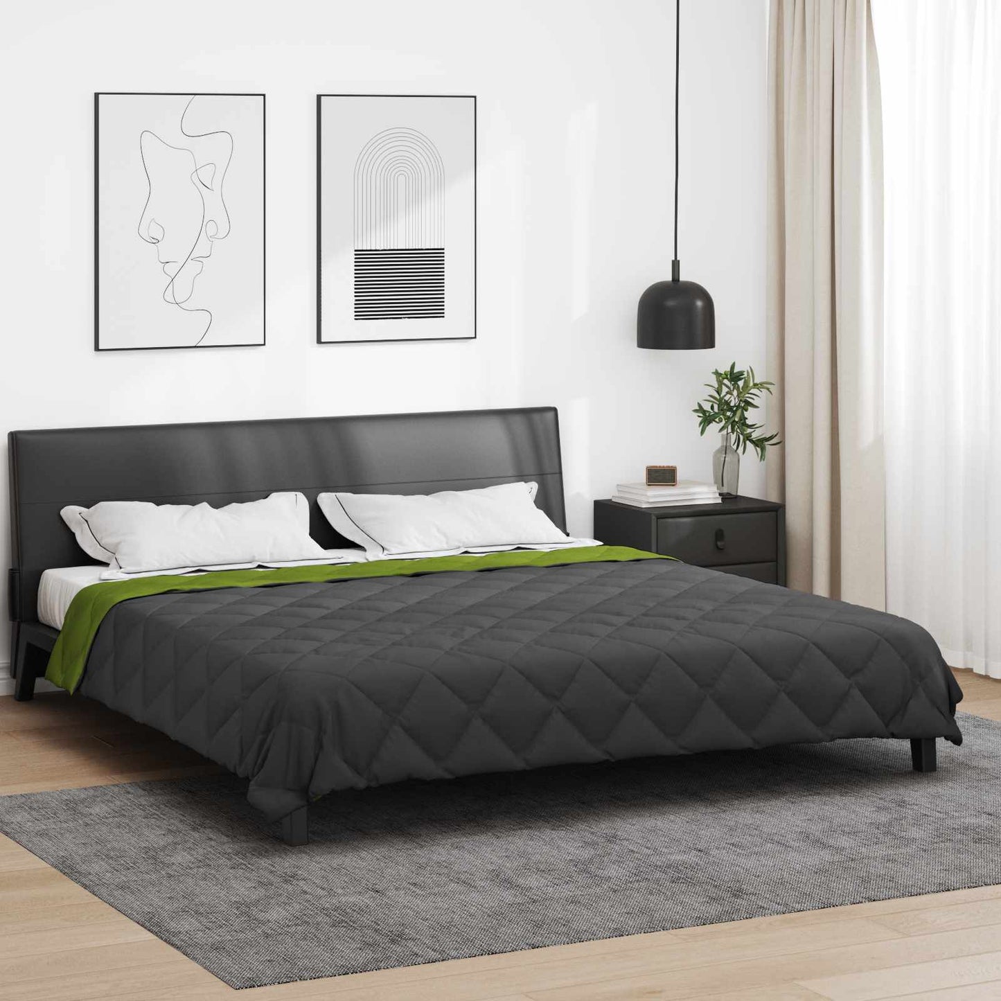 Full Year Duvet Green and Anthracite 220 x 240 cm Microfiber