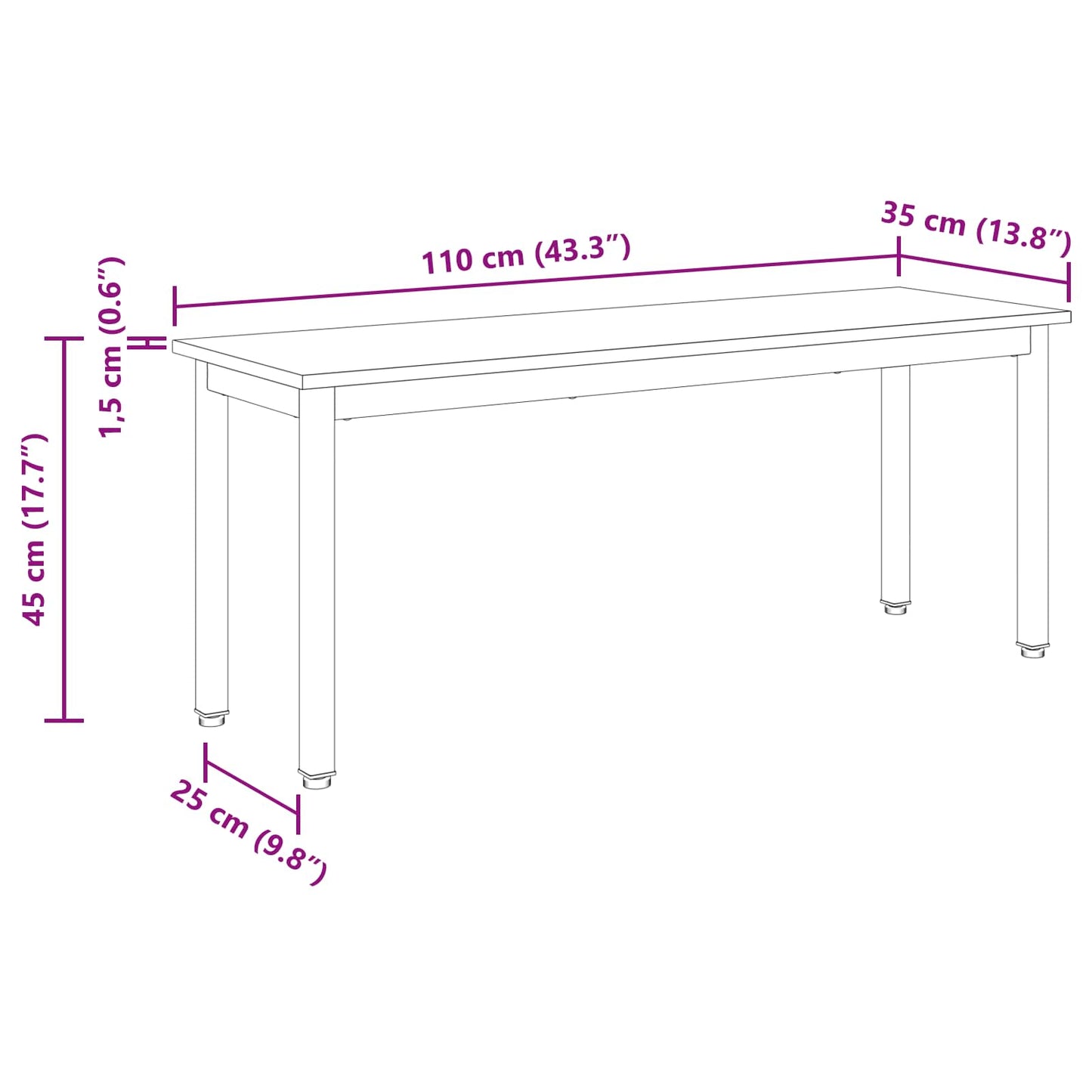 Bench Sonoma 110 x 35 x 45 cm Engineered Wood