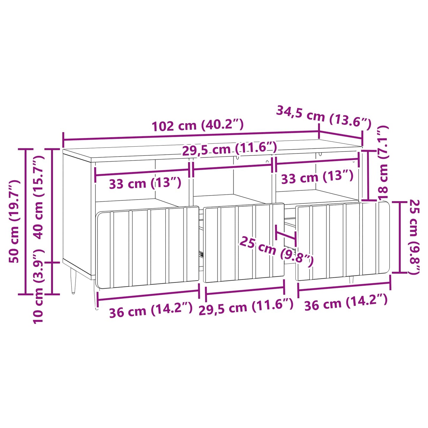 TV Cabinet High Gloss White 102 x 34.5 x 50 cm Engineered Wood