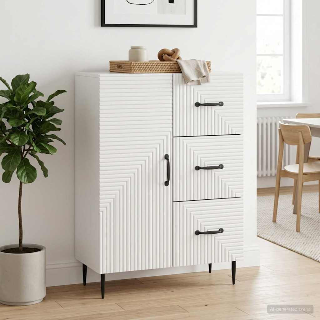 Sideboard High Gloss White 66 x 34.5 x 89.5 cm Engineered Wood