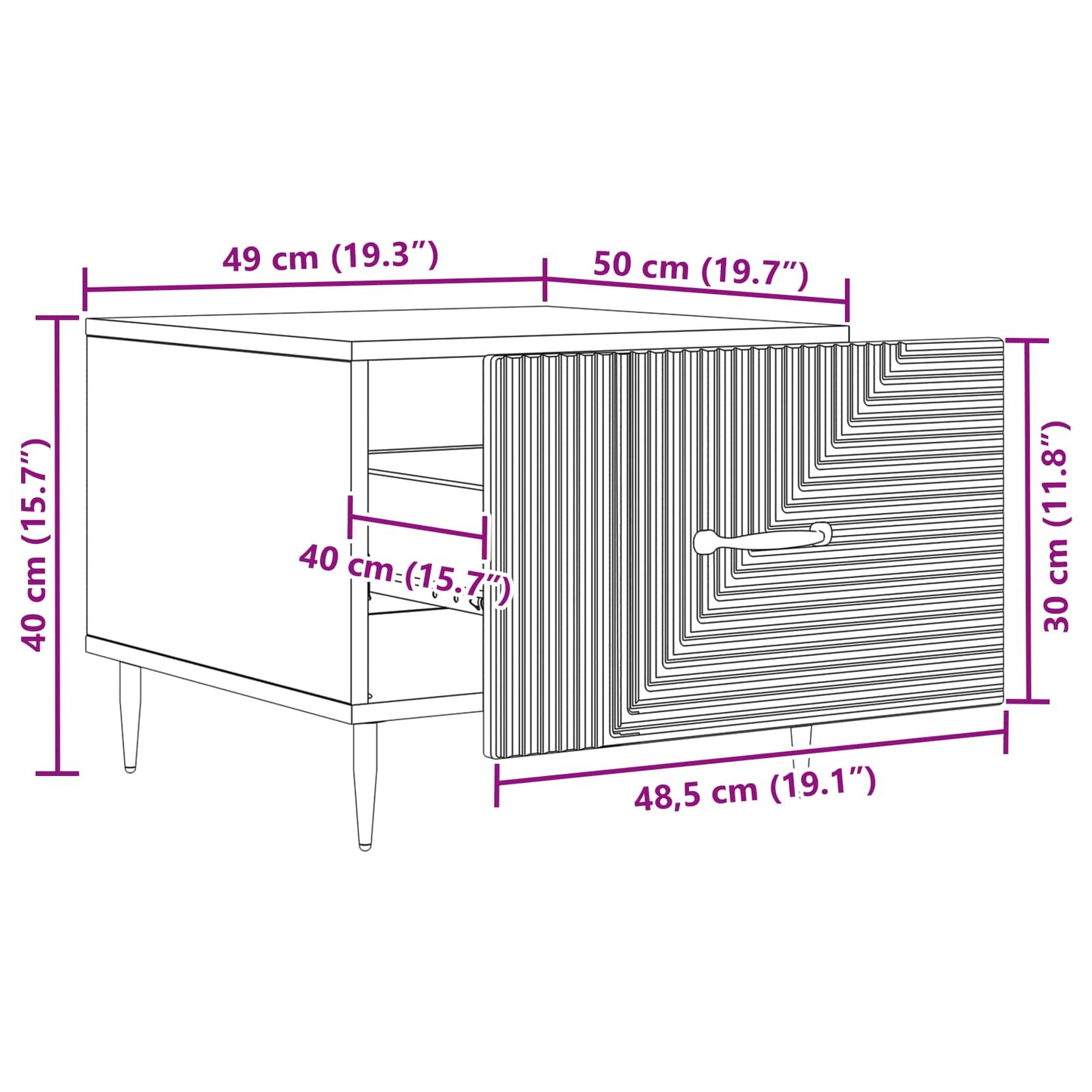 Coffee Table with Drawer Black 49 x 50 x 40 cm Engineered Wood