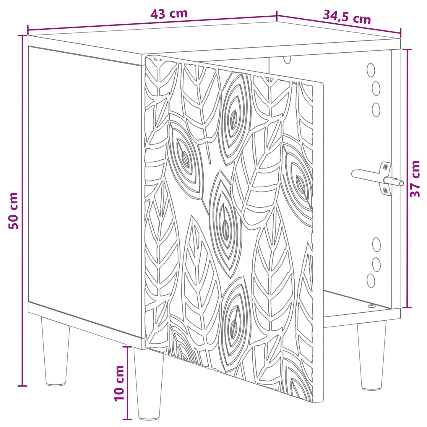 Bedside Table Black 43 x 34.5 x 50 cm Engineered Wood