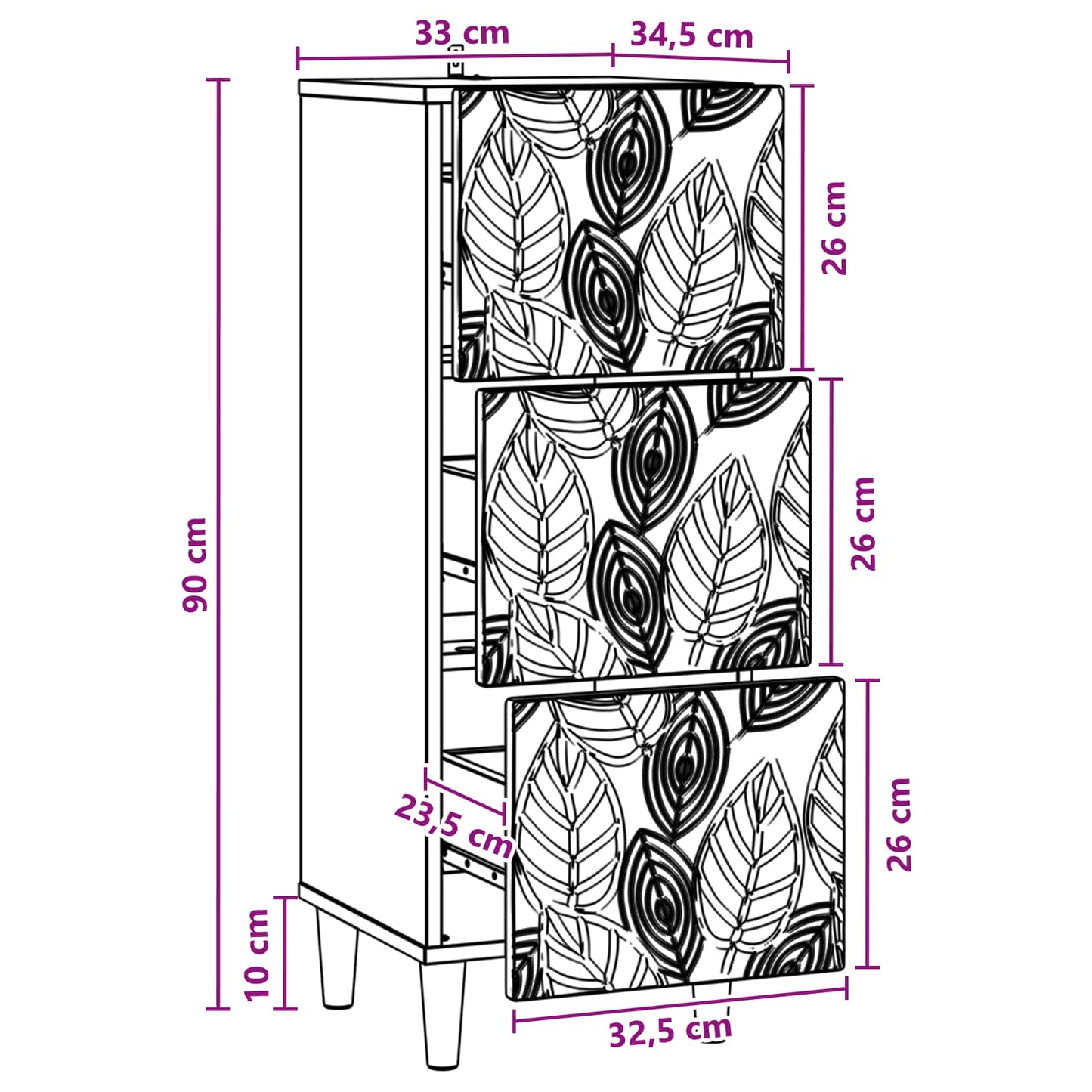 Drawer Cabinet 33 x 34.5 x 90 cm Engineered Wood White