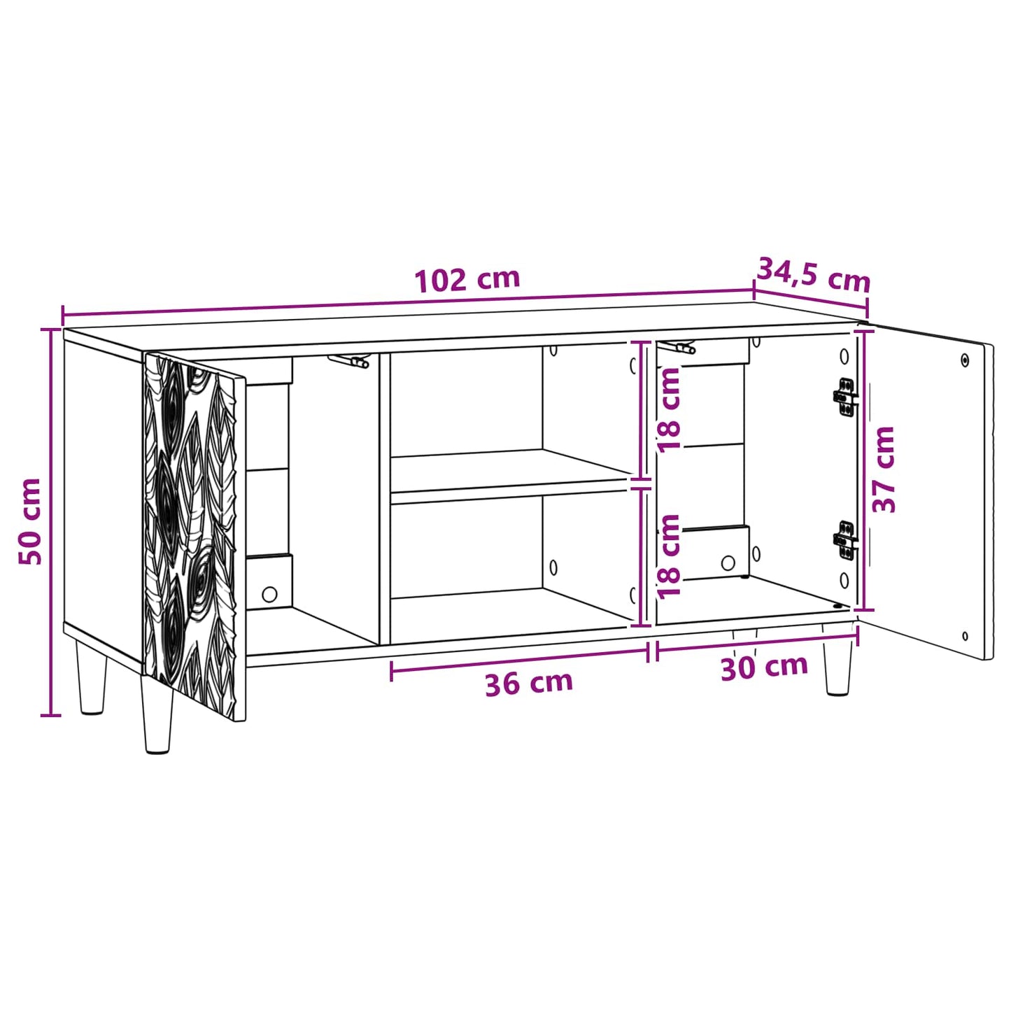 TV Cabinet 102 x 34.5 x 50 cm High Gloss White Engineered Wood