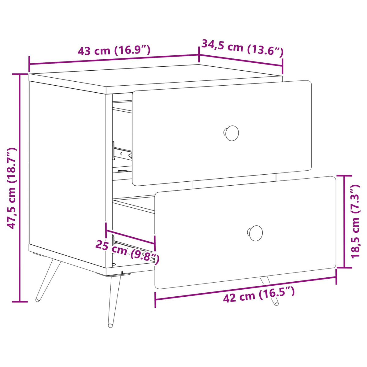 Bedside Cabinet High Gloss White 43 x 34.5 x 47.5 cm