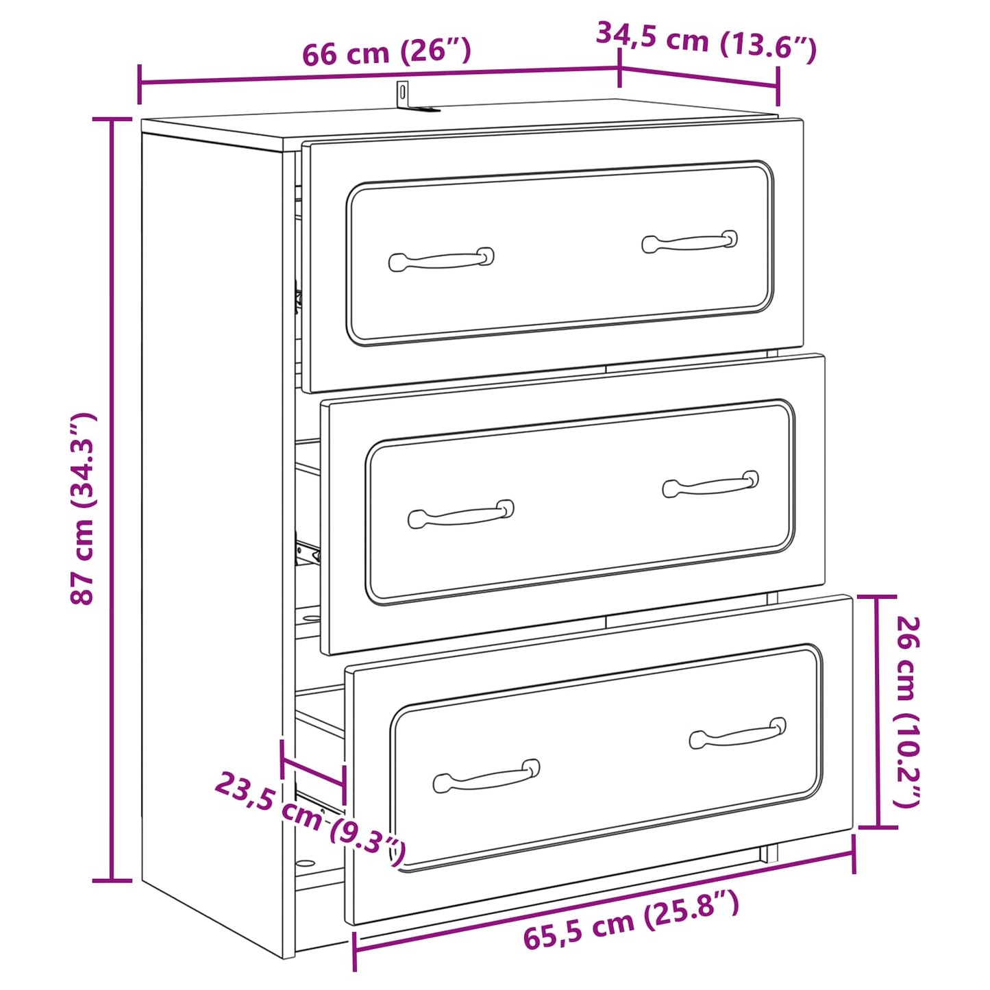 Drawer Cabinet Old Wood 66 x 34.5 x 87 cm Engineered Wood