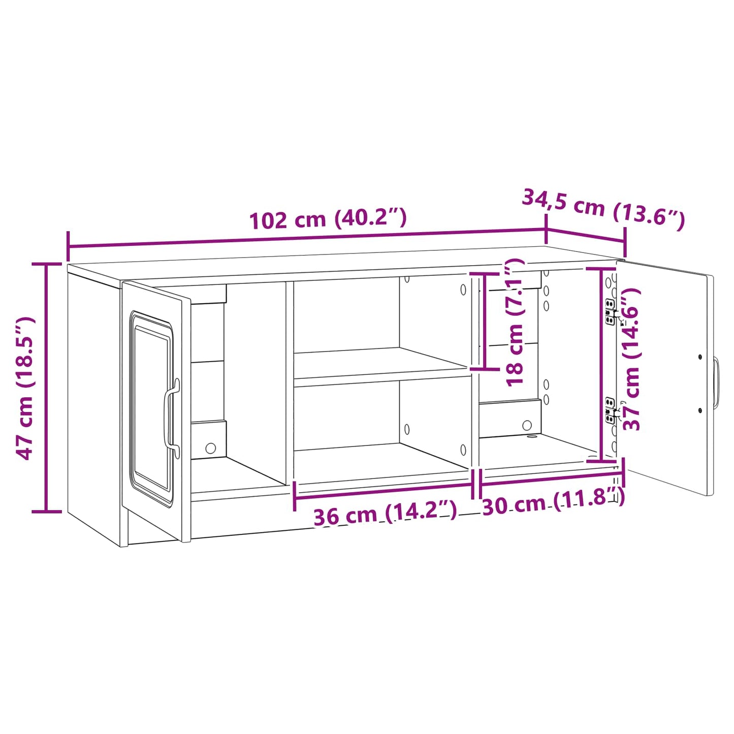 TV Cabinet Sonoma Oak 102 x 34.5 x 47 cm Engineered Wood