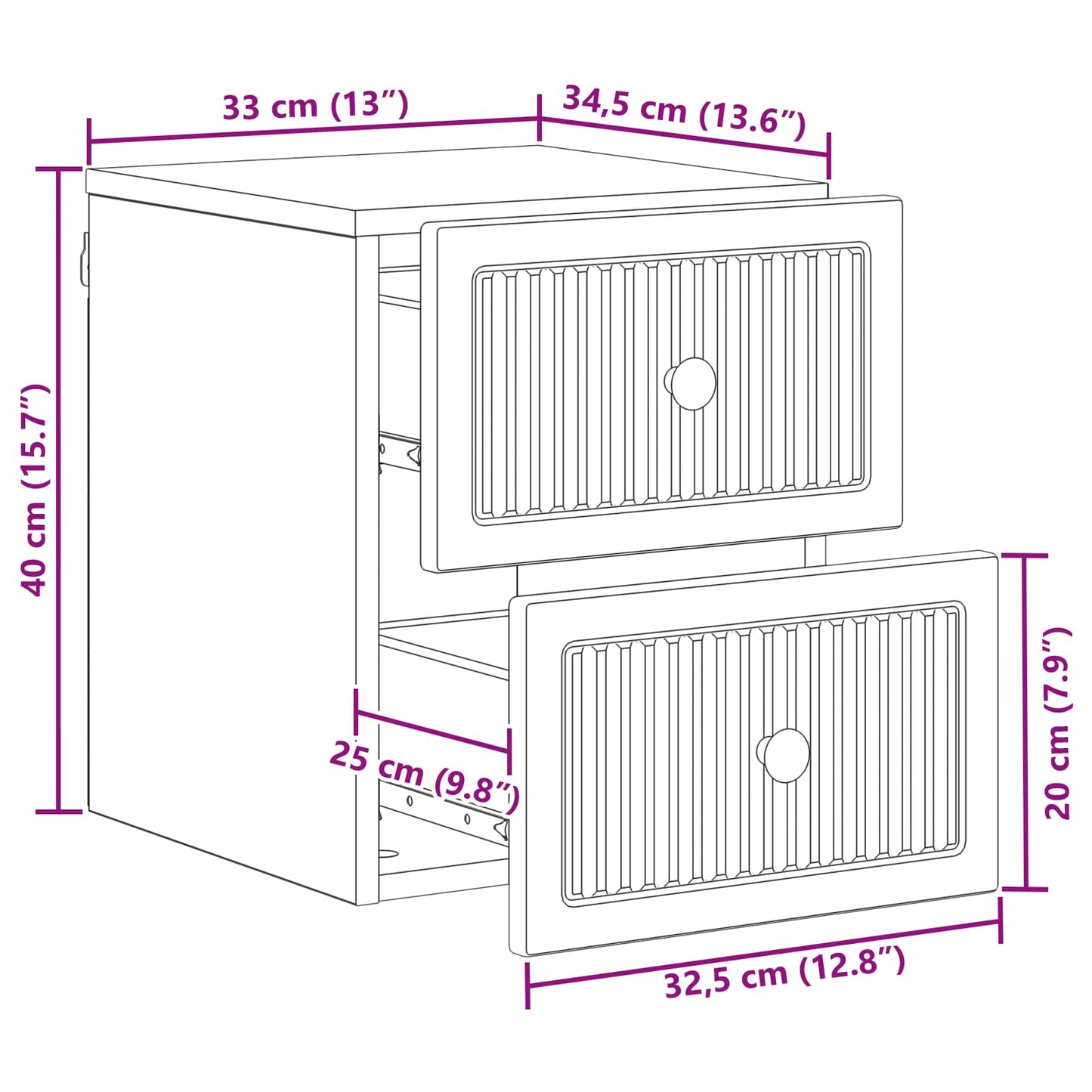 Wall-Mounted Bedside Cabinet High Gloss White 33 x 34.5 x 40 cm
