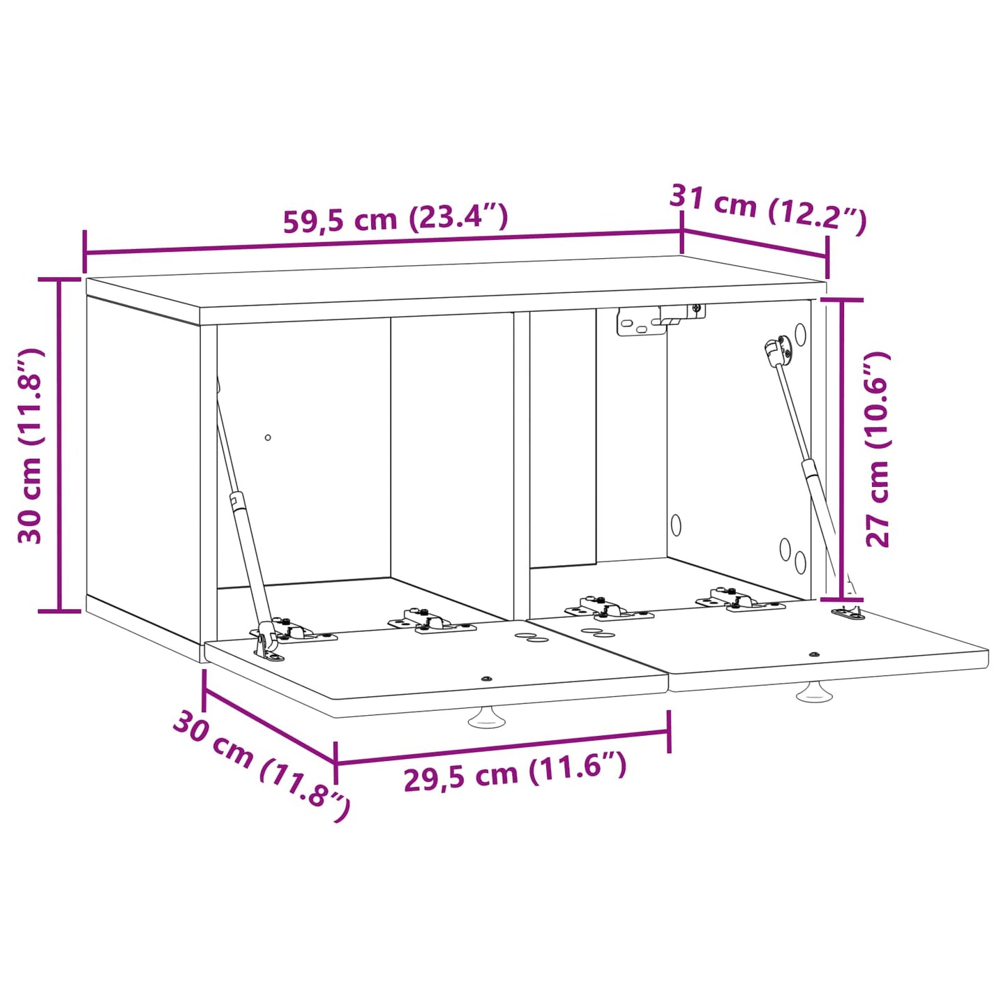Wall-Mounted TV Cabinet Wall-mounted Old Wood 59.5 x 31 x 30 cm